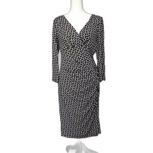 LAUREN by RALPH LAUREN black dress with white chain link pattern size 6